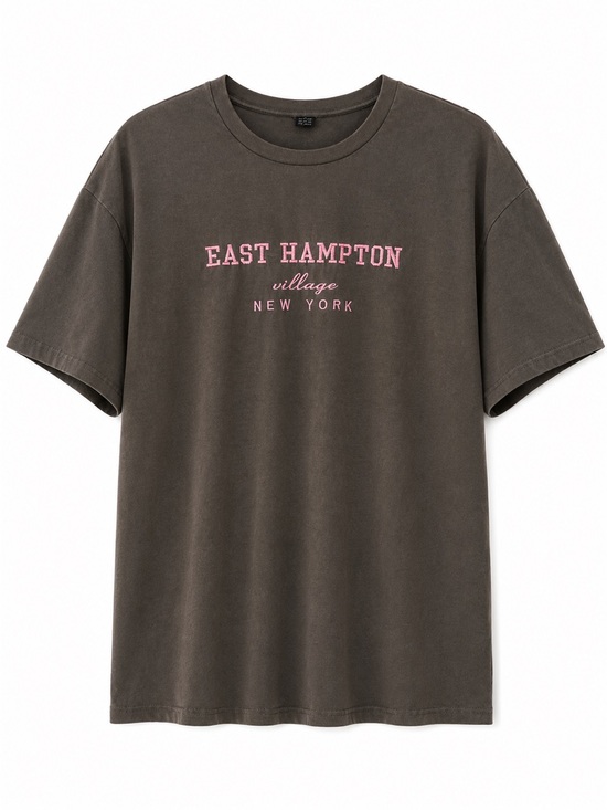 Tops - East Hampton Graphic Tee -Unisex Charcoal with Pink Embroidered Logo 🩷🤎